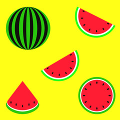 watermelon slice vector illustration summer on yellow background