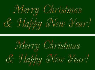 Decorative text Merry Christmas & Happy New Year on a blue and white background