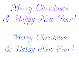Fototapeta na wymiar Decorative text Merry Christmas & Happy New Year on a blue and white background