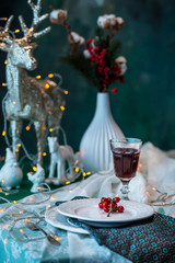 Fototapeta na wymiar Beautiful Christmas table setting with decorations