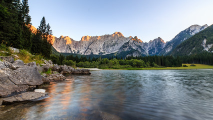 Sunset at the lake of Fusine, Italy