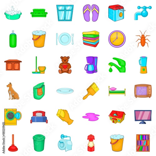"Washing icons set, cartoon style" Stock image and royalty-free vector