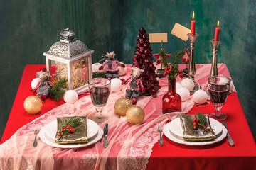 Beautiful Christmas table setting with decorations