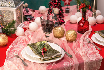 Beautiful Christmas table setting with decorations
