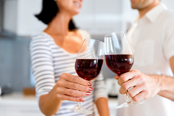 Portrait of a couple having a glass of red wine