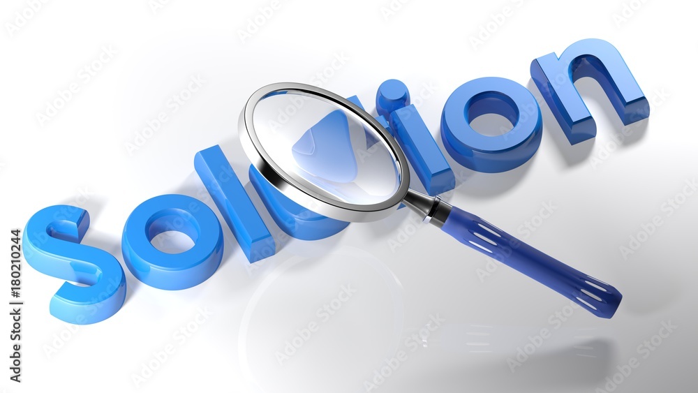 Poster magnifier on blue solution - 3d rendering