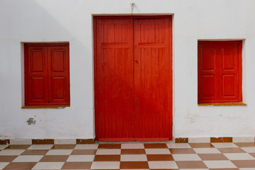 Red door and windows