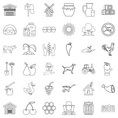 Farm icons set, outline style