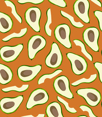 Avocado pattern. Tropical summer fruit engraved style background