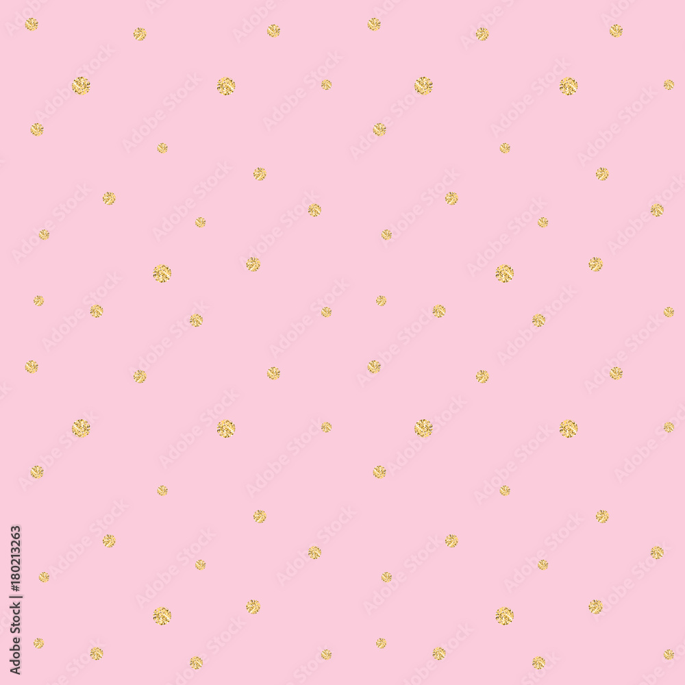 Poster Golden confetti pattern. Modern abstract vector seamless background with small gold texture dots . Perfect for festive party invitations, greeting cards and wrapping paper.