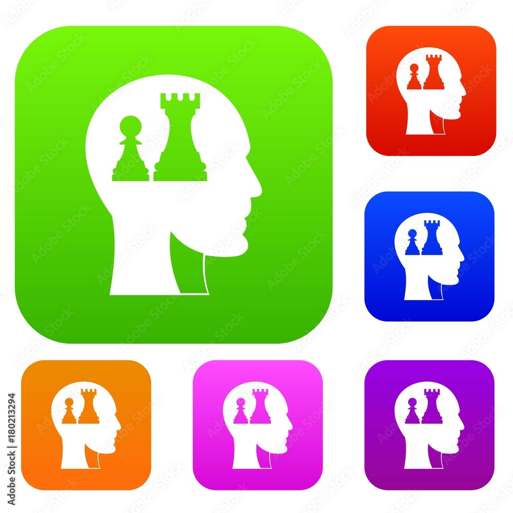 Poster head with queen and pawn chess set color collection