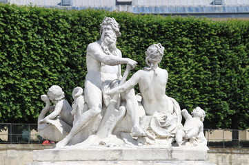 Statue of Seine and Marne in Paris, France