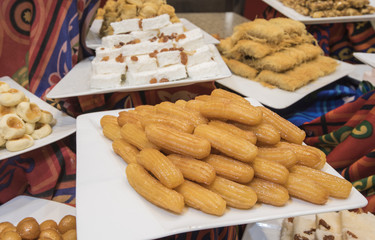 Selction of sweet pastries at a restaurant buffet