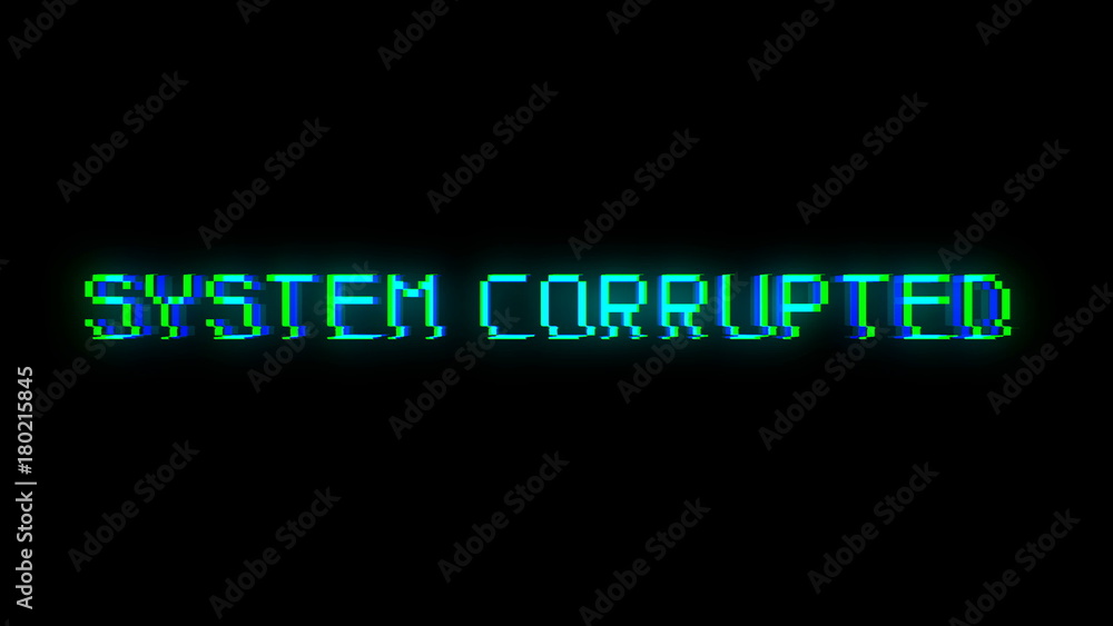 Poster system corrupted text with bad signal. glitch effect. 3d rendering