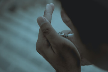 Asian man use lighter cigarette to smoke,no world tobacco day