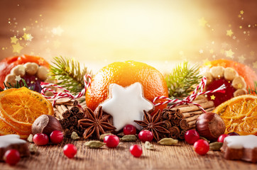 Christmas decoration with mandarins.