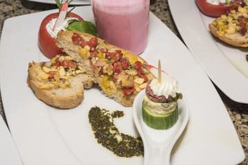 Selction of a la carte salad food at a restaurant buffet