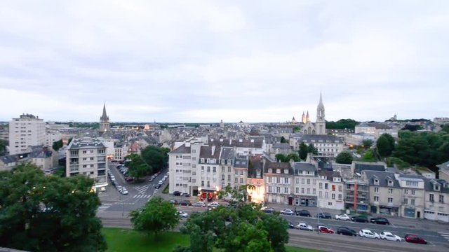 Panoramic aerial view of Caen at sunset, Normandy - France.