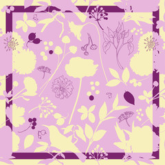 Spring retro floral print. Silk scarf vector graphics.