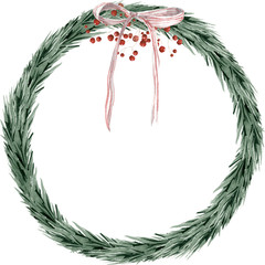 Watercolor hand painted Christmas wreath - 180220898
