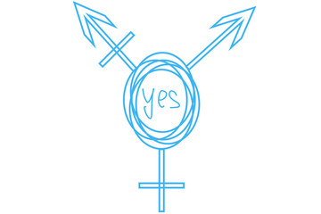 drawn Intersex and transgender symbol with text in the center: YES