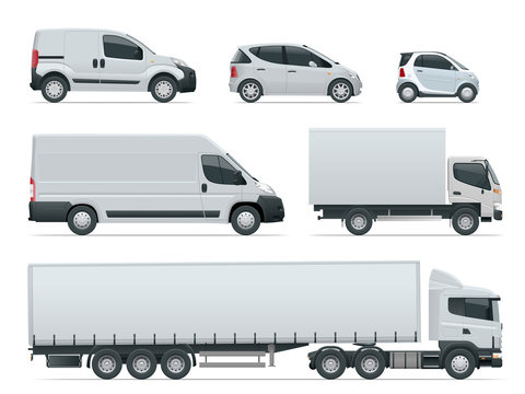 Vecteur Stock Set of cargo trucks side view. Delivery Vehicles isolated. Cargo  Truck and Van. Vector illustration. | Adobe Stock
