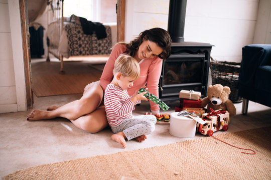 Mother and son with Christmas cracker