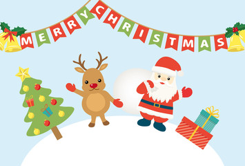 クリスマス　サンタクロースとトナカイ