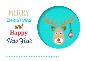 Funny vector christmas card with reindeer