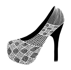Fototapeten Hand drawn outline ornamental high heel shoe illustration © Santy