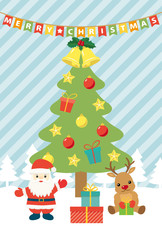 クリスマス　サンタクロースとトナカイ