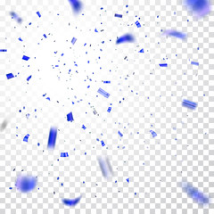 Blue confetti explosion celebration isolated on white transparent background. Falling confetti. Abstract decoration for party birthday, Christmas New Year confetti Vector illustration