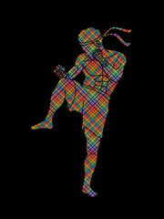 Fototapeta premium Muay Thai, Thai boxing standing ready to fight action designed using colorful pixels graphic vector