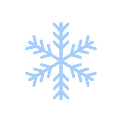 Snowflake icon. Blue silhouette snow flake sign, isolated on white background. Flat design. Symbol of winter, frozen, Christmas, New Year holiday. Graphic element decoration. Vector illustration
