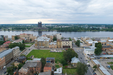 View out over buildings to the Daugava River in Riga, Latvia