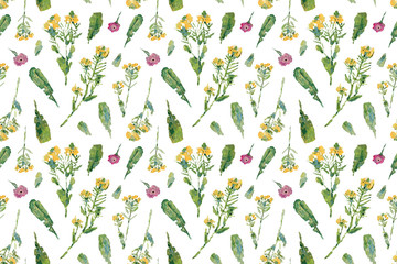 Vintage wild flowers. Seamless pattern with oil painted melilot