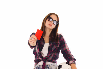 Young cute girl with soccer ball, isolated  