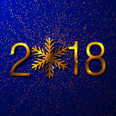 Naklejka premium Happy New Year 2018. Vector greeting illustration with golden numbers and snowflake