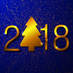 Naklejka premium Happy New Year 2018. Vector greeting illustration with golden numbers and christmas tree