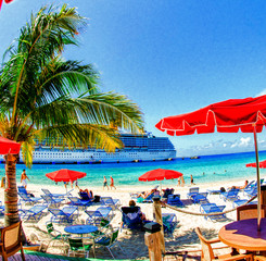 Deckchairs and Umbrellas on a beautiful Beach