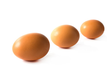 Chicken eggs brown close-up on white background isolate