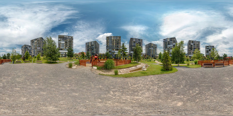 Full 360 panorama in equirectangular spherical projection in stylish apartment complex Central...