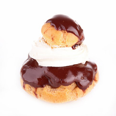 french choux pastry with cream and chocolate