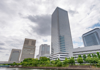 Fototapeta na wymiar Osaka skyline from Neya river, Japan