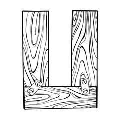 Wooden letter U engraving vector illustration