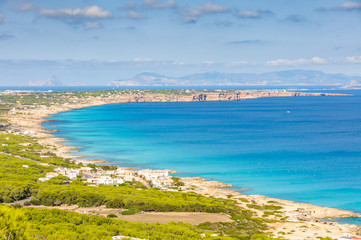 Fototapeta premium Aerial view of the beaches in Formentera, Spain