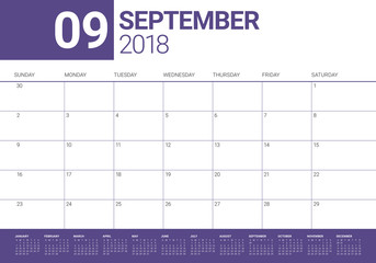 September 2018 planner calendar vector illustration