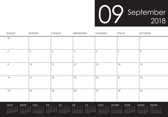 September 2018 planner calendar vector illustration