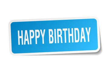 happy birthday square sticker on white