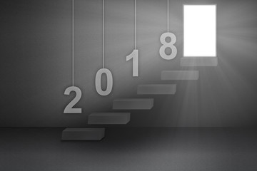 stairs to the new year 2018 light on the wall